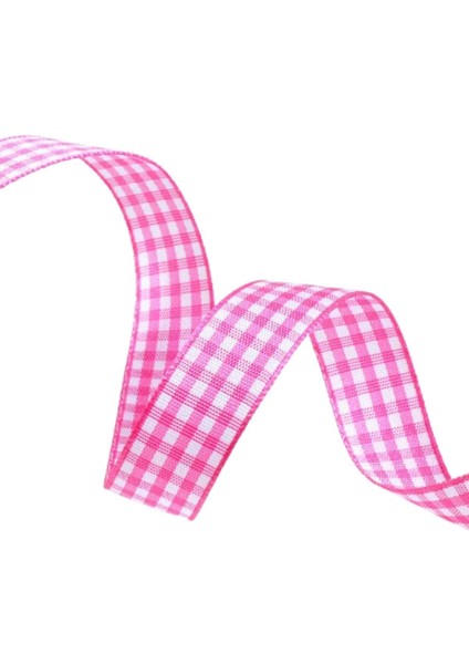 Tafta Ekoseli Kurdele 25 mm Pembe 5 Metre
