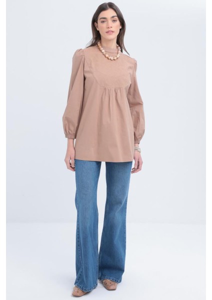 Kadın Fisto Garnili Kolu Lastikli Poplin Tunik