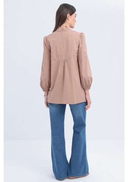 Kadın Fisto Garnili Kolu Lastikli Poplin Tunik modelleri