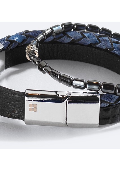 Erkek Lacivert Deri ve Hematit Ve Akik Taşlı Bileklik A51Y9609 fiyatları