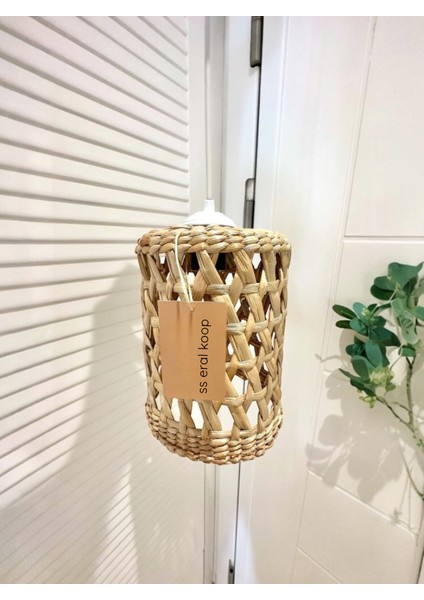 Natural Silindir Model Hasır Avize Aydınlatma Dekoratif El Yapımı/ Ev Dekorasyon / Salon Mutfak Bahçe Balkon