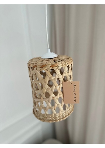 Natural Silindir Model Hasır Avize Aydınlatma Dekoratif El Yapımı/ Ev Dekorasyon / Salon Mutfak Bahçe Balkon