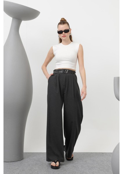 32183 Kadın Kemerli Palazzo Pantolon