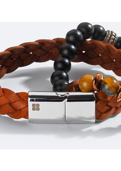 Erkek Kahve Deri ve Hematit Taşlı Bileklik A51Y9607 fiyatları