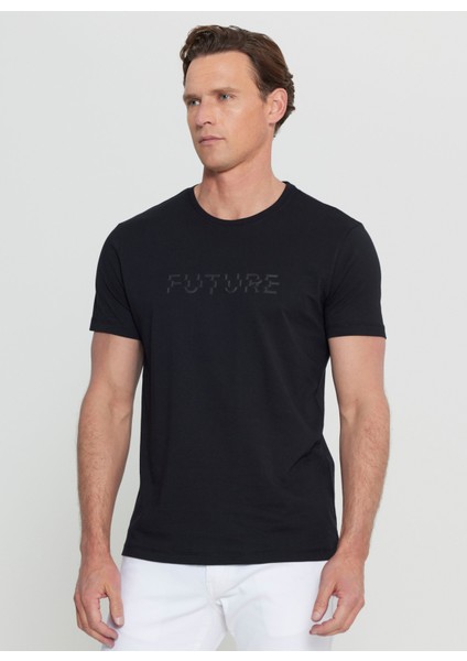 Bisiklet Yaka Baskılı Siyah Erkek T-Shirt ACE091252078_SYH