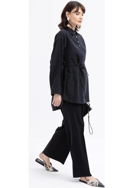 Kadın Yarım Patlı Beli Bağcıklı Tunik