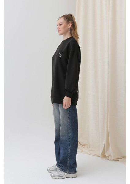 32112 Kadın Arkası Leopar Detaylı Sweatshirt modelleri
