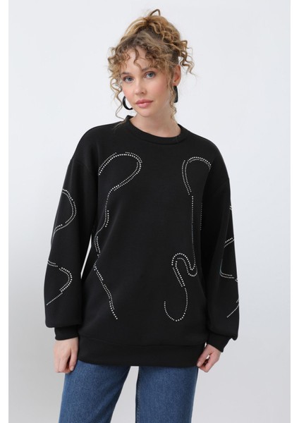32117 Kadın Taşlı Basic Modal Sweat