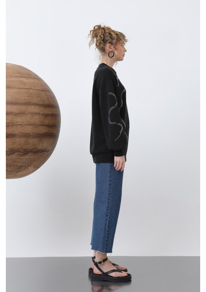 32117 Kadın Taşlı Basic Modal Sweat