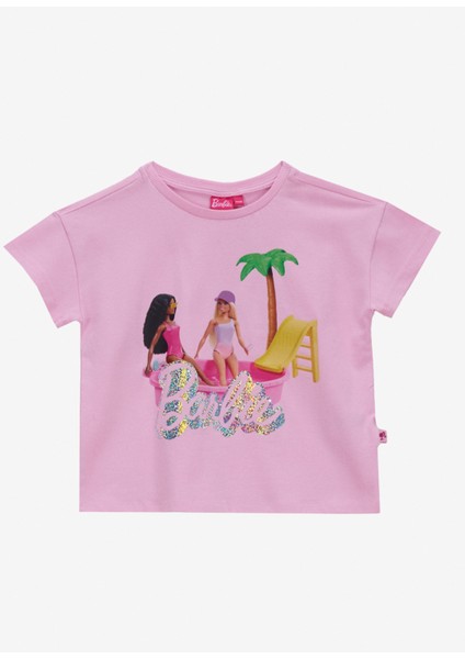 Baskılı Pembe Kız Çocuk T-Shirt BRB5SG-TST6437