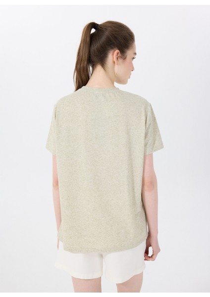 D5SL-TST3731 Mint Melanj Bisiklet Yaka Relaxed Baskılı Kadın T-Shirt modelleri