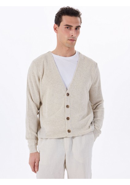 Bej Erkek V Yaka Regular Fit Jakarlı Keten Karışımlı Hırka FC5SM-HRK 2758 fiyatları