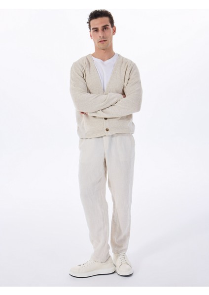 Bej Erkek V Yaka Regular Fit Jakarlı Keten Karışımlı Hırka FC5SM-HRK 2758 modelleri