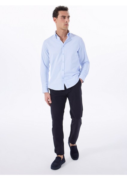 Basic Alttan Britli Yaka Armürlü Mavi Erkek Gömlek Maydos 506 fiyatları