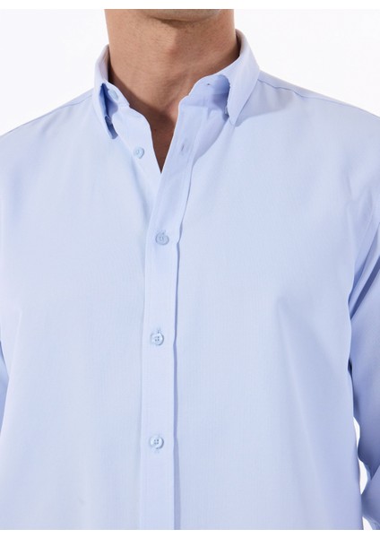 Basic Alttan Britli Yaka Armürlü Mavi Erkek Gömlek Maydos 506 fırsatları