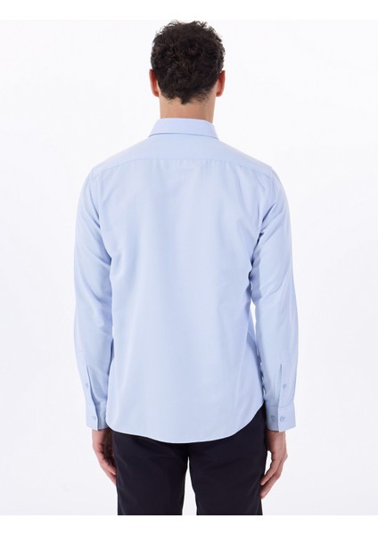 Basic Alttan Britli Yaka Armürlü Mavi Erkek Gömlek Maydos 506 indirimleri