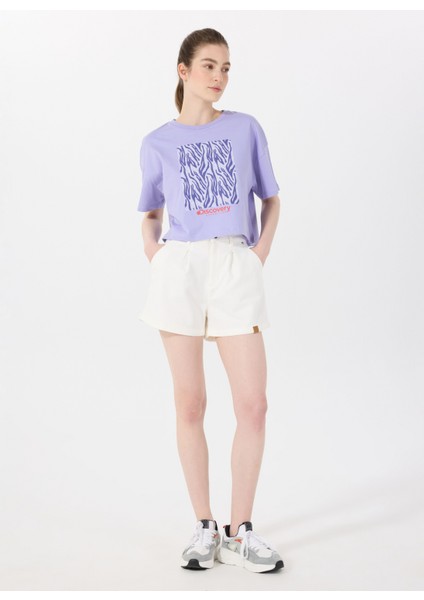 D5SL-TST3641 Lila Bisiklet Yaka Crop Baskılı Kadın T-Shirt fiyatları