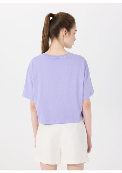D5SL-TST3641 Lila Bisiklet Yaka Crop Baskılı Kadın T-Shirt fırsatları