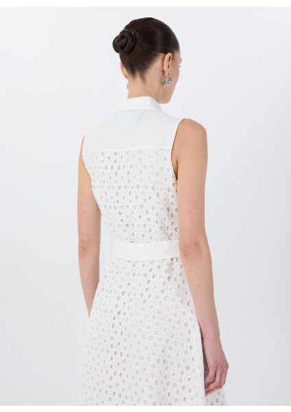 Gömlek Yaka Nakışlı Beyaz Diz Altı Kadın Elbise FC5SL-ELB0054 indirimleri