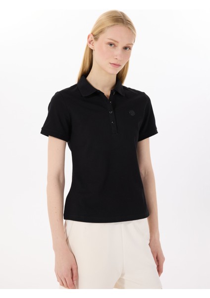 D5SL-TST3598 Siyah Basic Düz Kadın Polo T-Shirt
