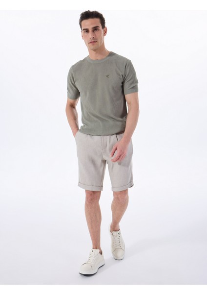 Haki Erkek Bisiklet Yaka Relaxed Fit Keten Karışımlı Kazak F5SM-KZK 2051 fiyatları