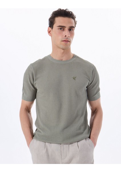 Haki Erkek Bisiklet Yaka Relaxed Fit Keten Karışımlı Kazak F5SM-KZK 2051 modelleri