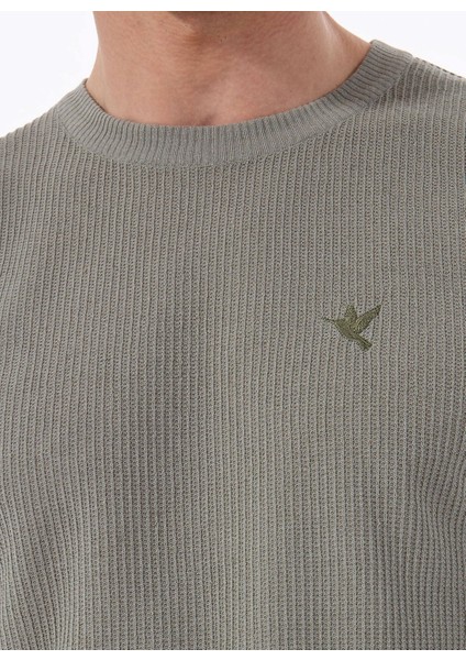 Haki Erkek Bisiklet Yaka Relaxed Fit Keten Karışımlı Kazak F5SM-KZK 2051 fırsatları