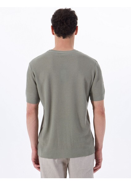 Haki Erkek Bisiklet Yaka Relaxed Fit Keten Karışımlı Kazak F5SM-KZK 2051 indirimleri