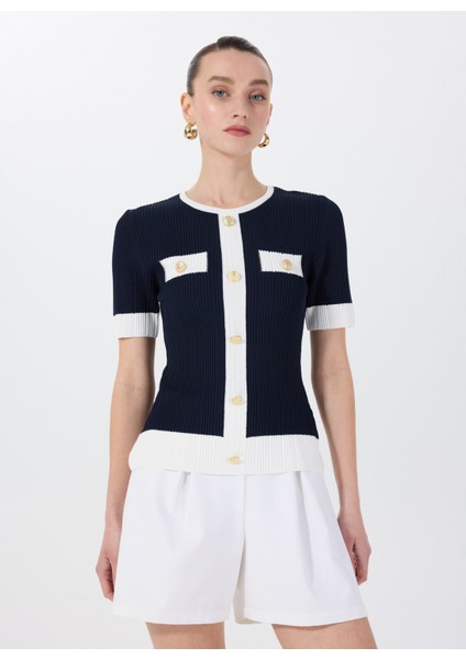 Bisiklet Yaka Düz Lacivert Kadın Bluz F5SL-BLZ0006