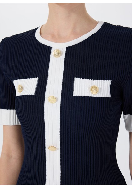 Bisiklet Yaka Düz Lacivert Kadın Bluz F5SL-BLZ0006 modelleri