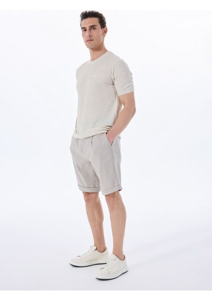 Bej Erkek Bisiklet Yaka Relaxed Fit Keten Karışımlı Kazak F5SM-KZK 2051 fiyatları