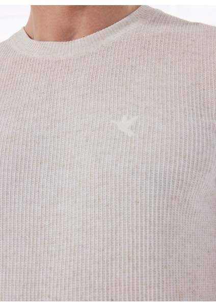 Bej Erkek Bisiklet Yaka Relaxed Fit Keten Karışımlı Kazak F5SM-KZK 2051 fırsatları