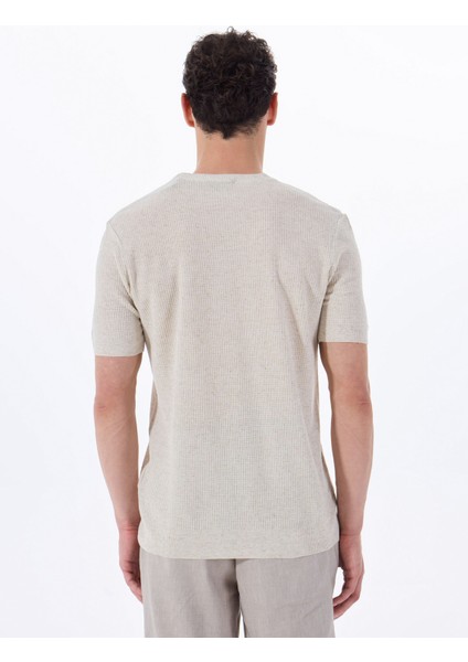 Bej Erkek Bisiklet Yaka Relaxed Fit Keten Karışımlı Kazak F5SM-KZK 2051 indirimleri