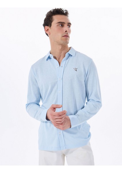 Regular Fit Düğmeli Yaka Düz Açık Mavi Erkek Gömlek FC5SM-GML 2113