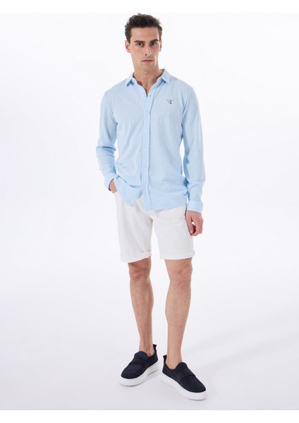 Regular Fit Düğmeli Yaka Düz Açık Mavi Erkek Gömlek FC5SM-GML 2113 fiyatları