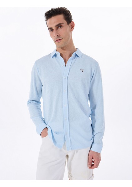Regular Fit Düğmeli Yaka Düz Açık Mavi Erkek Gömlek FC5SM-GML 2113 modelleri