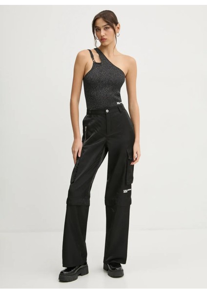 Jeans Tek Omuz Yaka Düz Siyah Kadın Bluz A1W18028