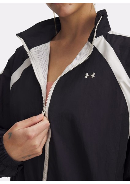 6000278-001 Icon Crinkle Track Jack Siyah Loose Fit Düz Kadın Zip Ceket