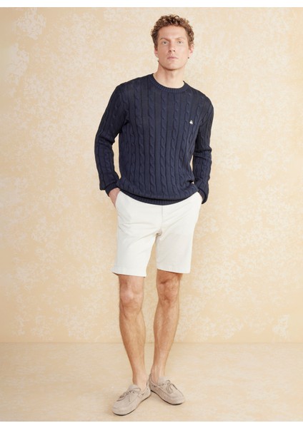 Bisiklet Yaka Standart Saç Örgü Desenli Lacivert Erkek Kazak BBSS25MKL021 modelleri