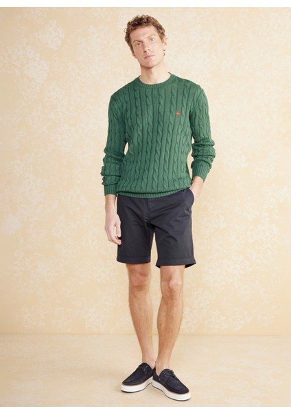 Bisiklet Yaka Standart Saç Örgü Desenli Koyu Yeşil Erkek Kazak BBSS25MKL021 modelleri