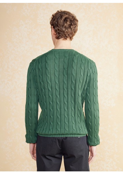 Bisiklet Yaka Standart Saç Örgü Desenli Koyu Yeşil Erkek Kazak BBSS25MKL021 indirimleri