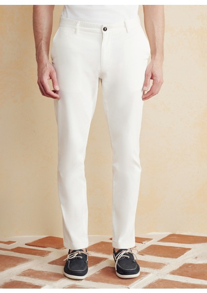 Normal Bel Düz Paça Standart Kırık Beyaz Erkek Pantolon BBSS25MPT009