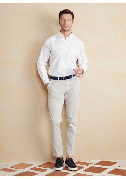 Regular Fit Düğmeli Yaka Beyaz Erkek Gömlek BBSS25MSH008 fiyatları