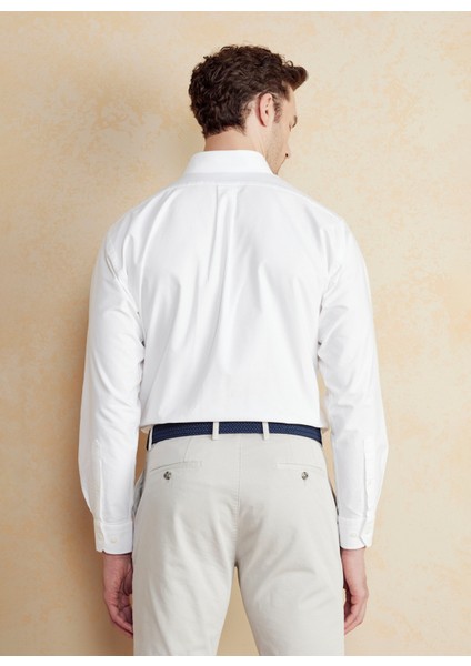 Regular Fit Düğmeli Yaka Beyaz Erkek Gömlek BBSS25MSH008 fırsatları