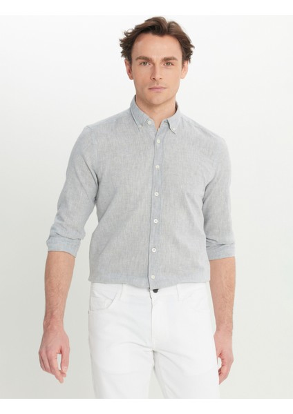 Slim Fit Düğmeli Yaka Gri Erkek Gömlek ACE020252224_GRI
