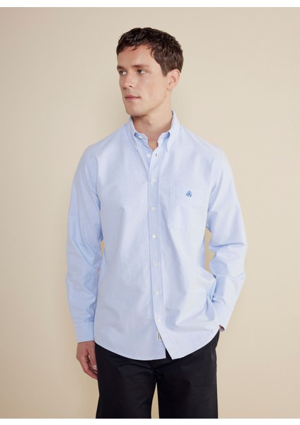 Regular Fit Düğmeli Yaka Mavi Erkek Gömlek BBSS25MSH008 fiyatları
