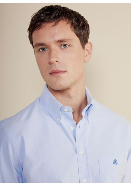 Regular Fit Düğmeli Yaka Mavi Erkek Gömlek BBSS25MSH008 fırsatları