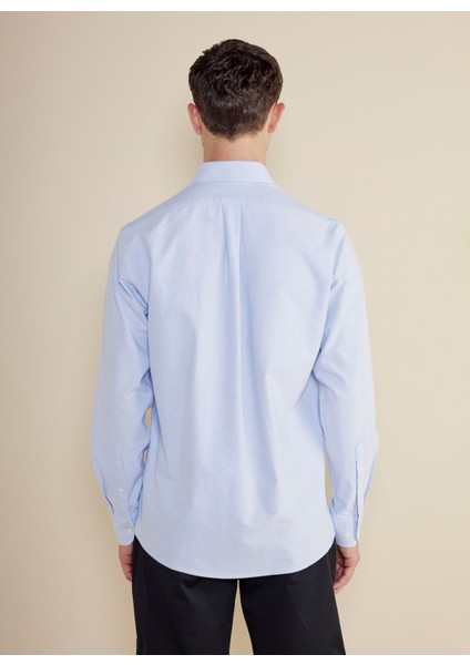 Regular Fit Düğmeli Yaka Mavi Erkek Gömlek BBSS25MSH008 indirimleri