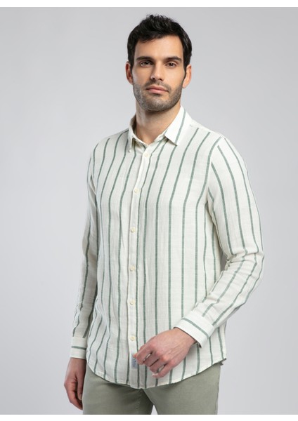 Regular Fit Zümrüt Yeşili Erkek Gömlek 252 Lcm 241008 Fane Ekru-Zümrüt