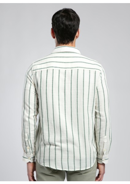 Regular Fit Zümrüt Yeşili Erkek Gömlek 252 Lcm 241008 Fane Ekru-Zümrüt